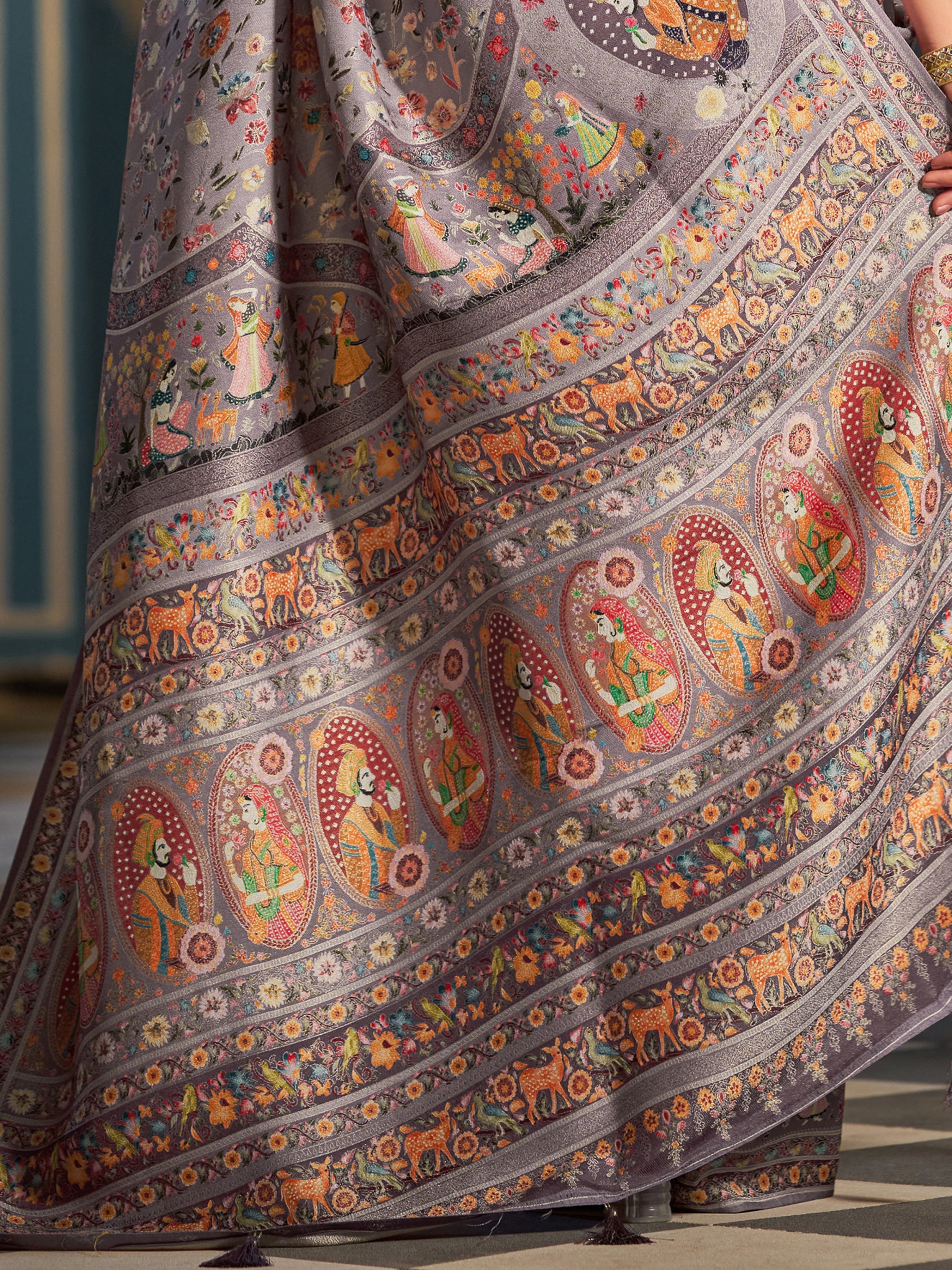 Purple Elegant Pashmina Kashmiri Jacquard Saree with Kalamkari & Meenakari Weaving