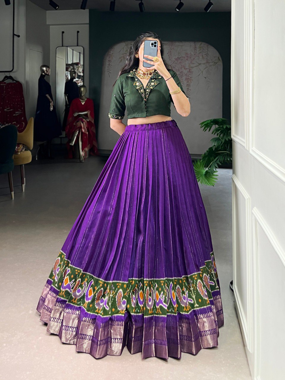 Purple Elegant Poly Cotton Printed Zari Weaving Lehenga with Handworked Pure Cotton Blouse – Stitched Traditional Ensemble
