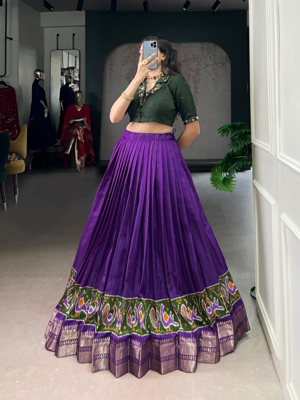 Purple Elegant Poly Cotton Printed Zari Weaving Lehenga with Handworked Pure Cotton Blouse – Stitched Traditional Ensemble