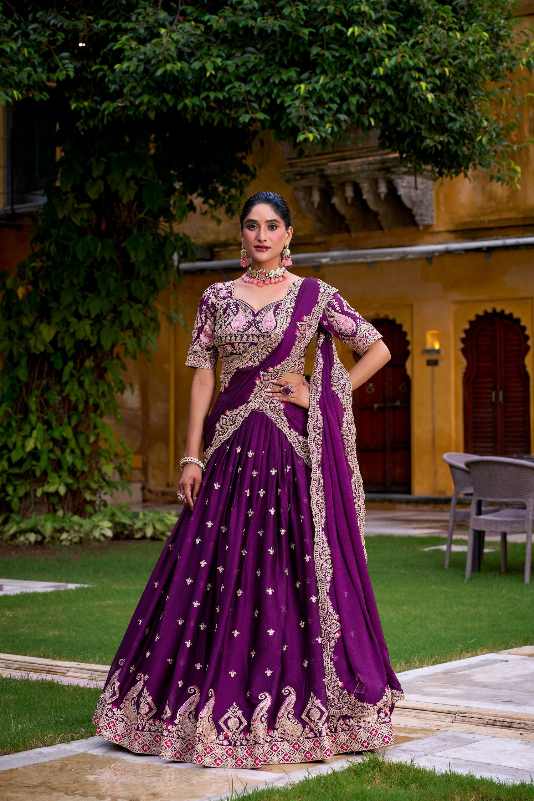 Purple Elegant Rangoli Crush Lehenga Set with Sequins & Thread Work – Stitched Lehenga, Unstitched Blouse, and Matching Dupatta