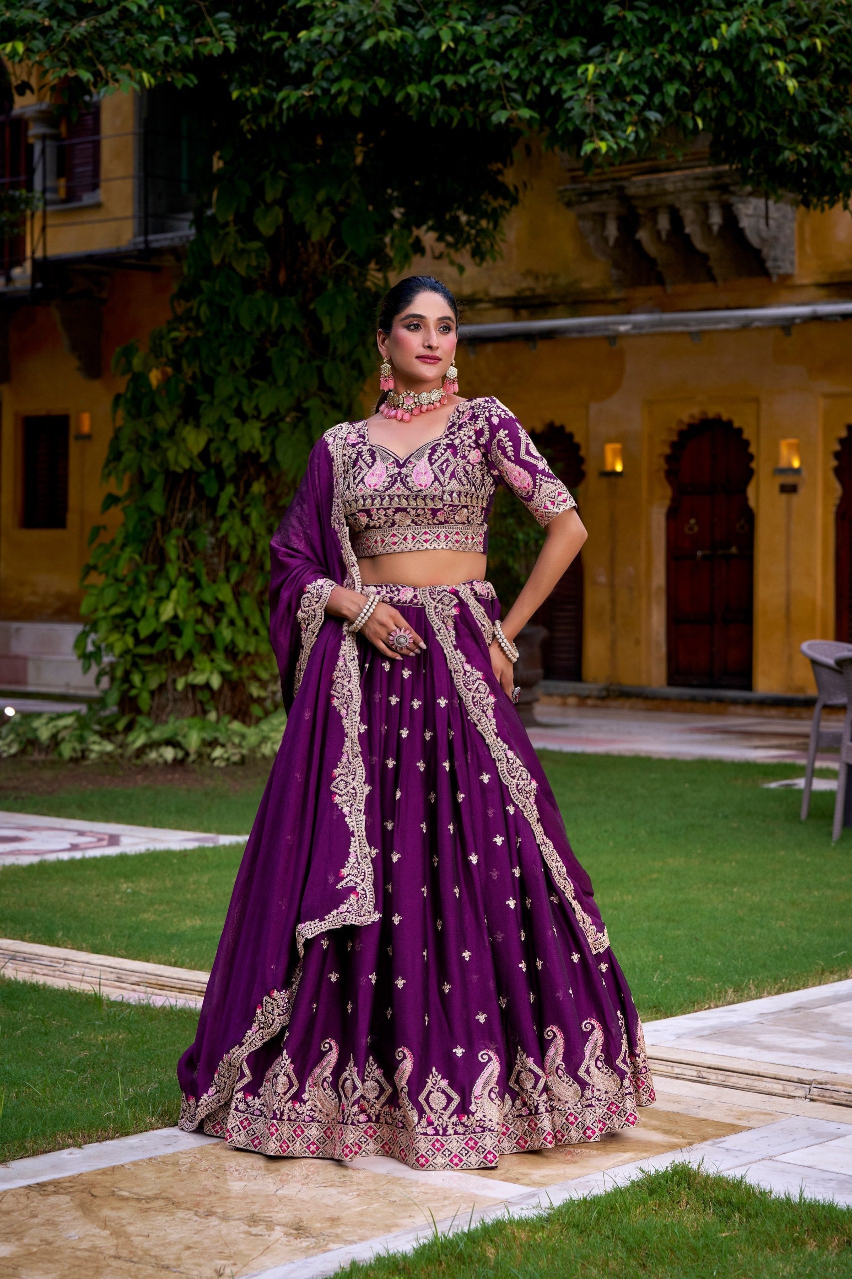Purple Elegant Rangoli Crush Lehenga Set with Sequins & Thread Work – Stitched Lehenga, Unstitched Blouse, and Matching Dupatta