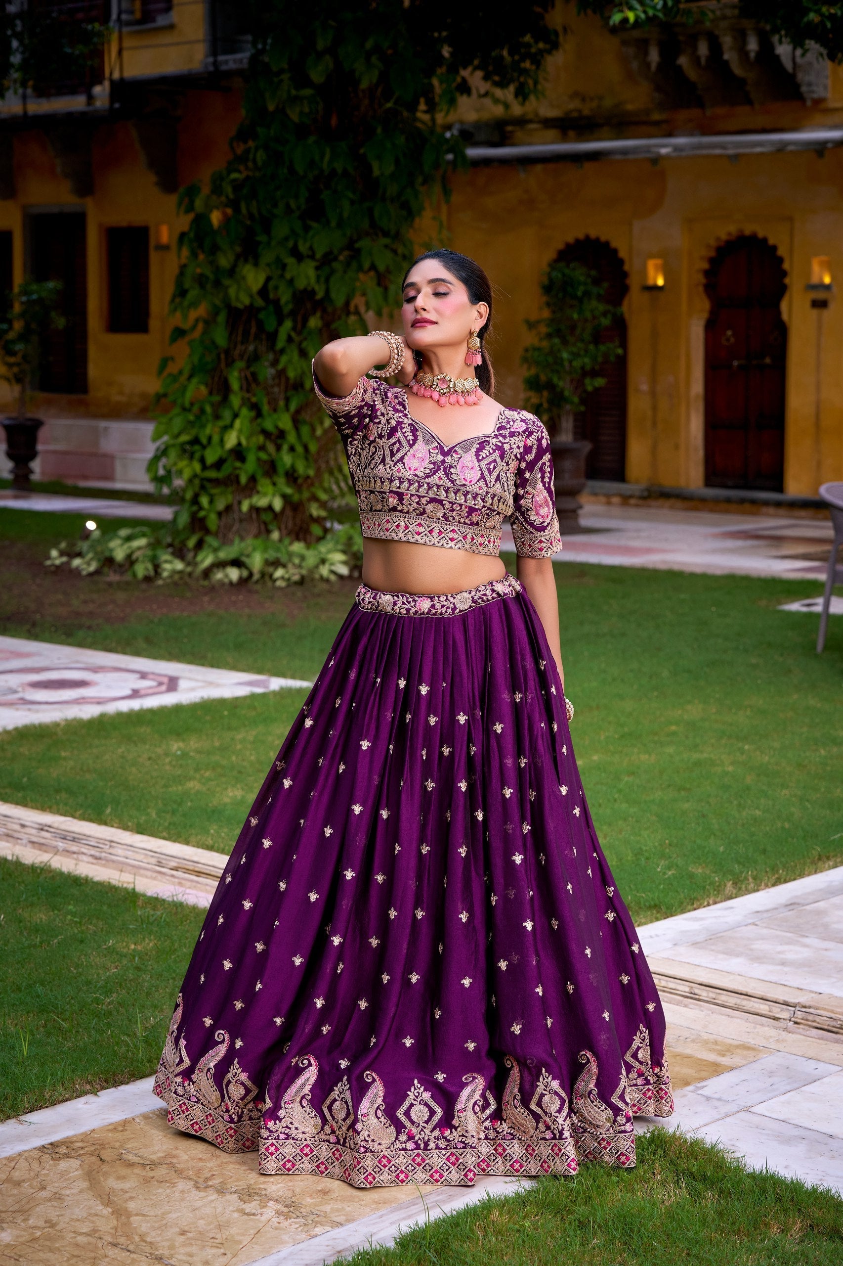 Purple Elegant Rangoli Crush Lehenga Set with Sequins & Thread Work – Stitched Lehenga, Unstitched Blouse, and Matching Dupatta