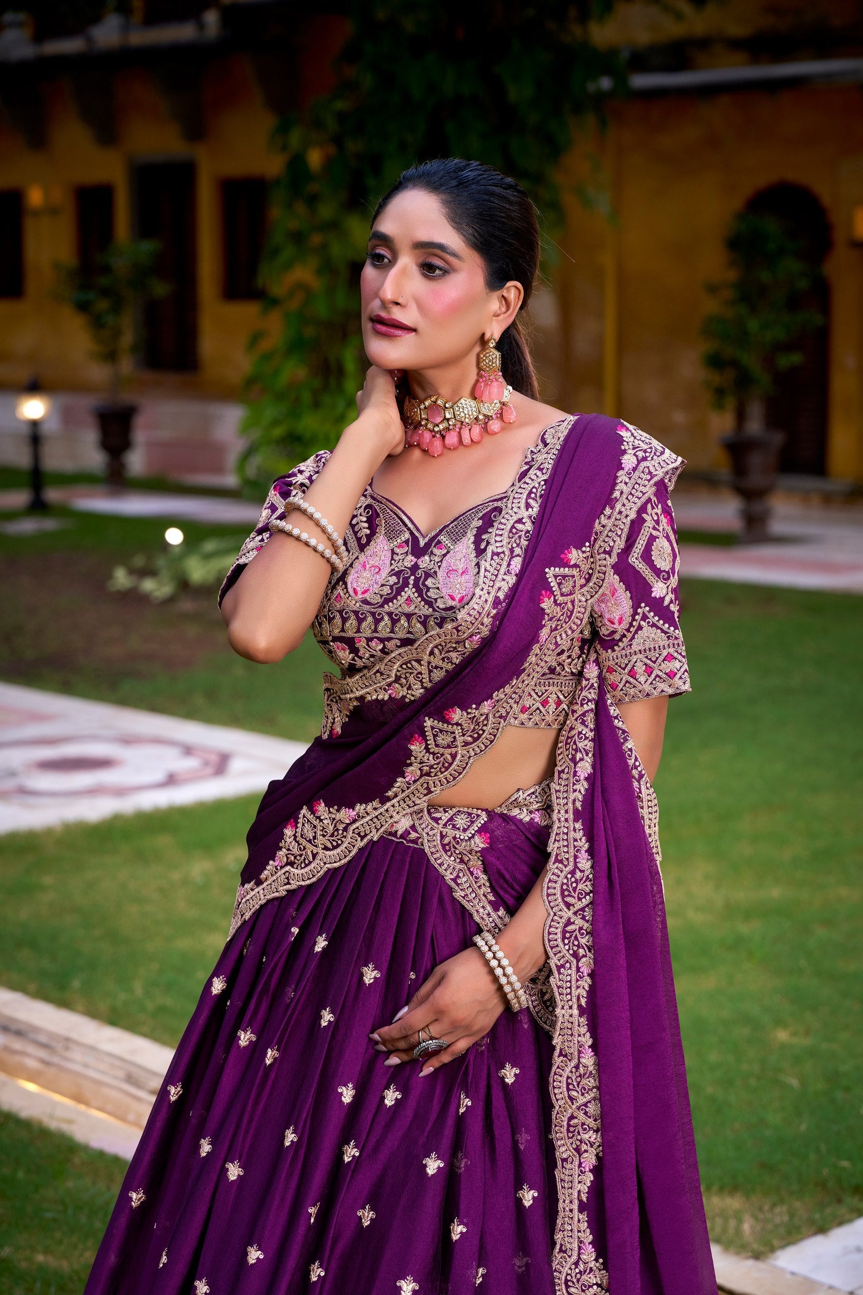 Purple Elegant Rangoli Crush Lehenga Set with Sequins & Thread Work – Stitched Lehenga, Unstitched Blouse, and Matching Dupatta