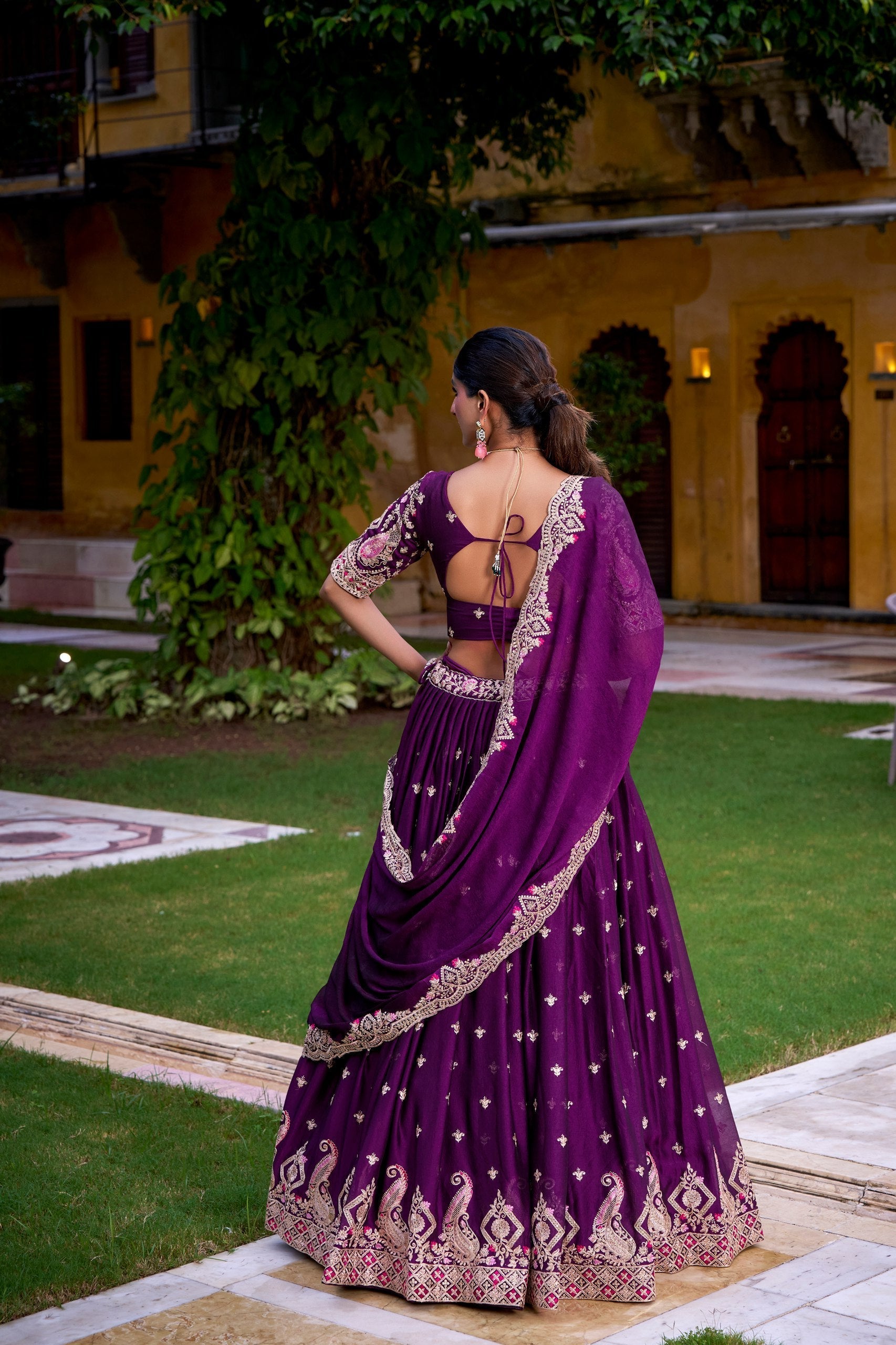Purple Elegant Rangoli Crush Lehenga Set with Sequins & Thread Work – Stitched Lehenga, Unstitched Blouse, and Matching Dupatta