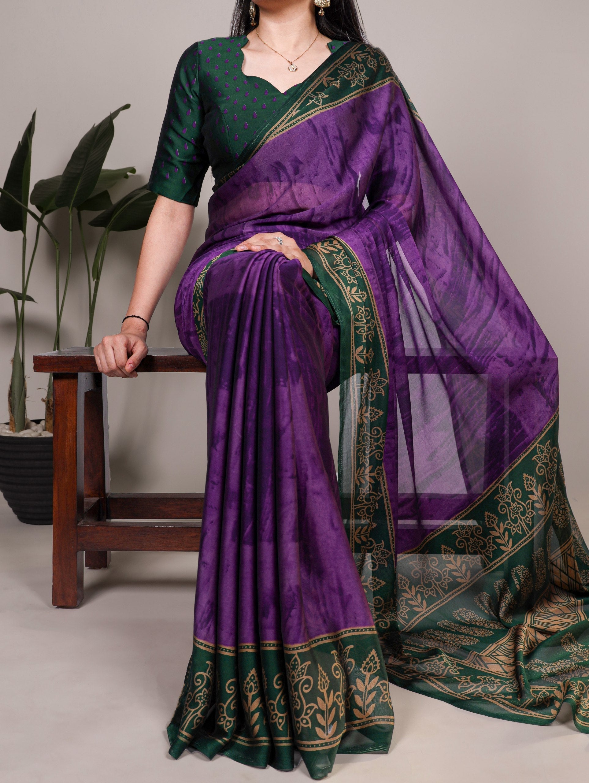 Purple Elegant Rangoli Silk Printed Saree with Matching Unstitched Blouse – Lightweight & Stylish Daily/Festive Wear