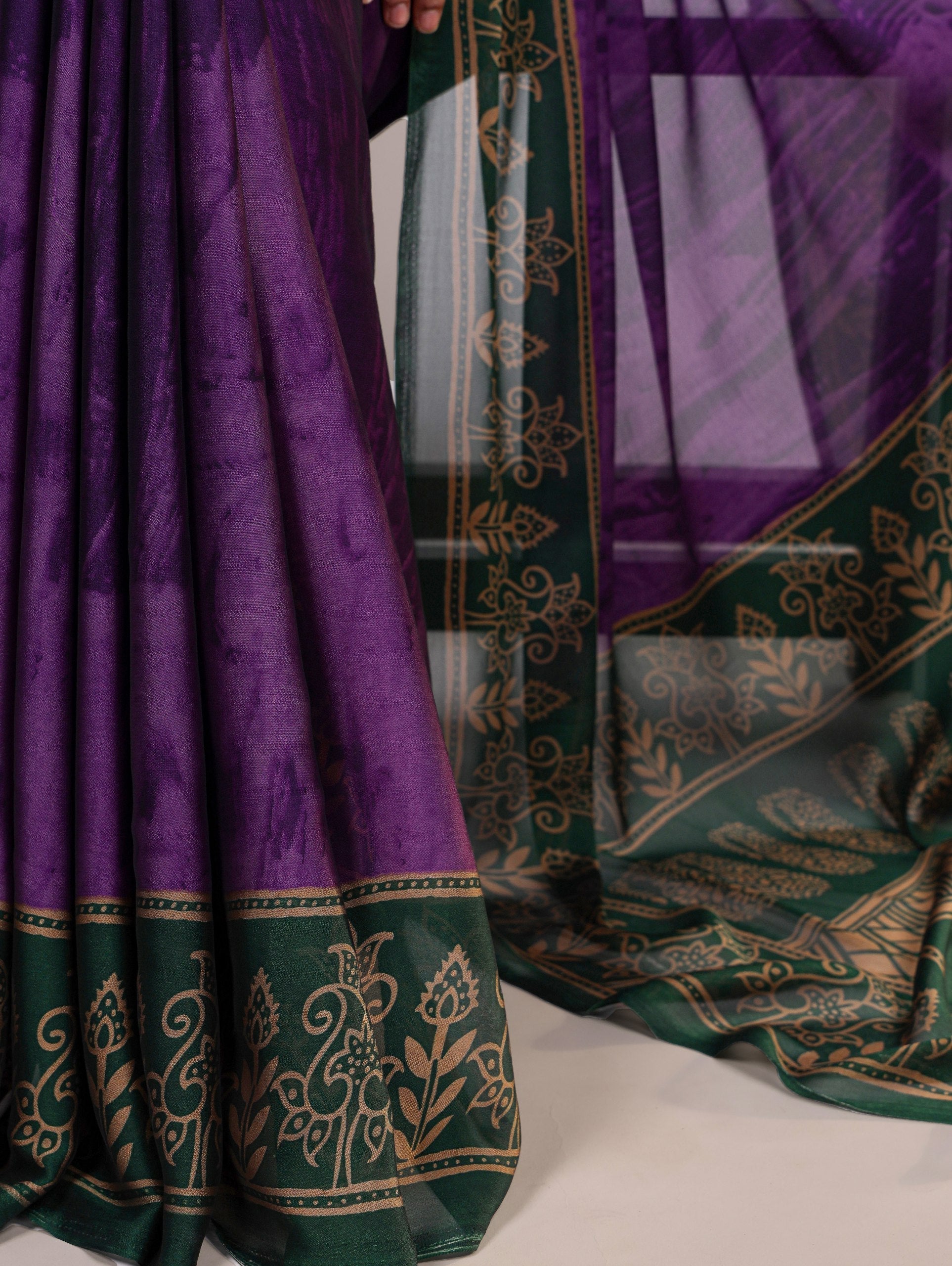 Purple Elegant Rangoli Silk Printed Saree with Matching Unstitched Blouse – Lightweight & Stylish Daily/Festive Wear