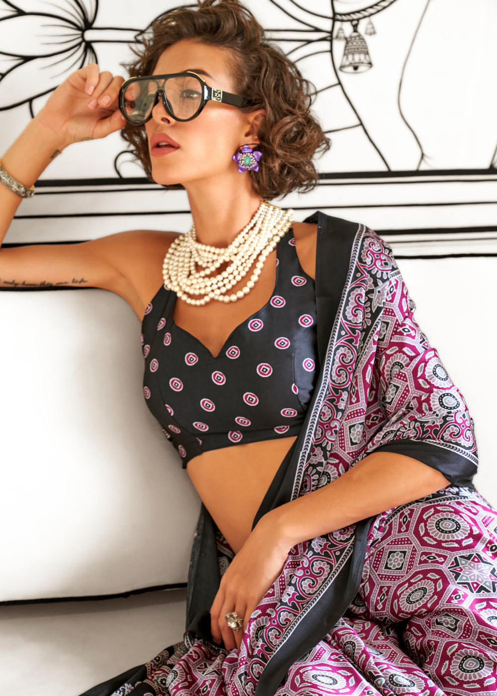 Purple Elegant Satin Crepe Saree – Luxurious & Graceful Drape
