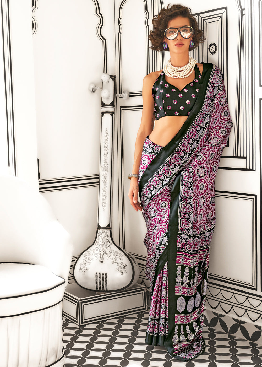 Purple Elegant Satin Crepe Saree – Luxurious & Graceful Drape