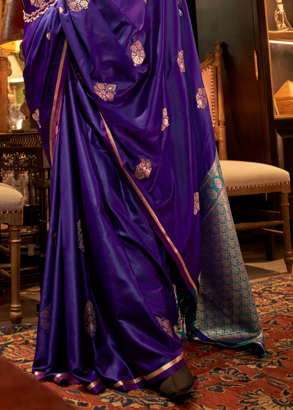 Purple Elegant Satin Silk Saree – Evening Cocktail & Dinner Party Wear