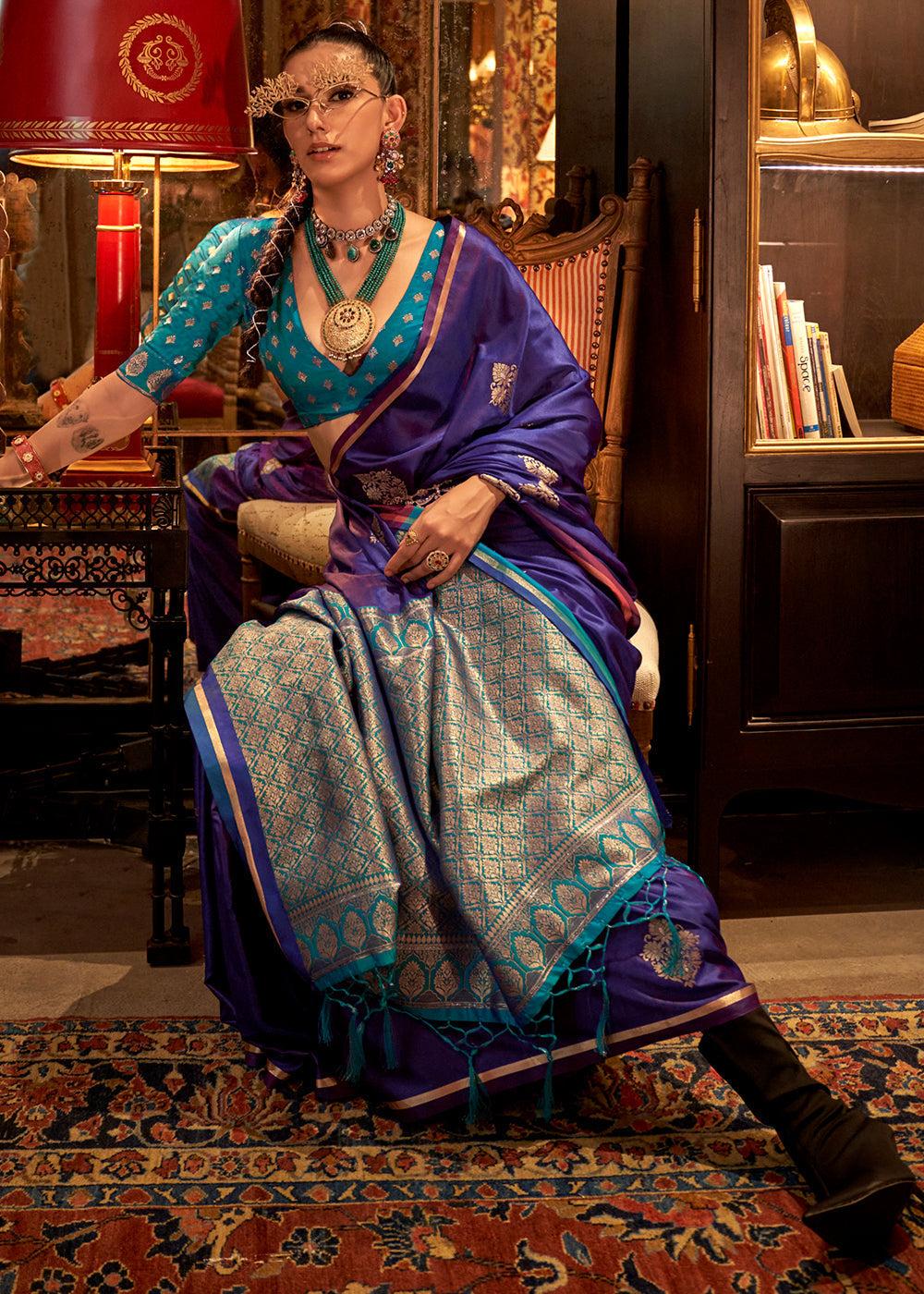 Purple Elegant Satin Silk Saree – Evening Cocktail & Dinner Party Wear