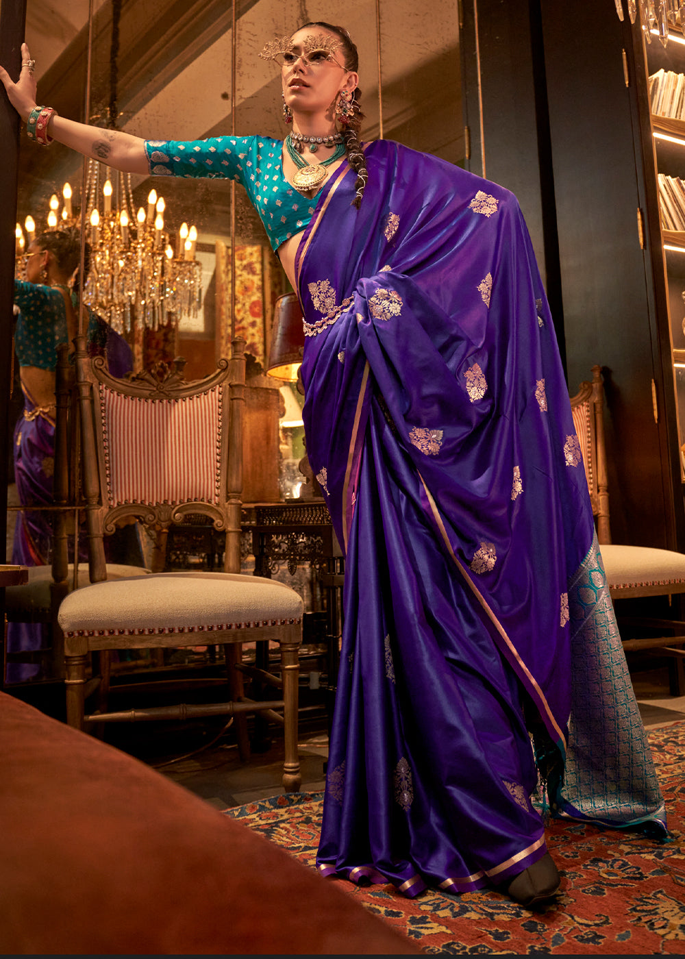 Purple Elegant Satin Silk Saree – Evening Cocktail & Dinner Party Wear