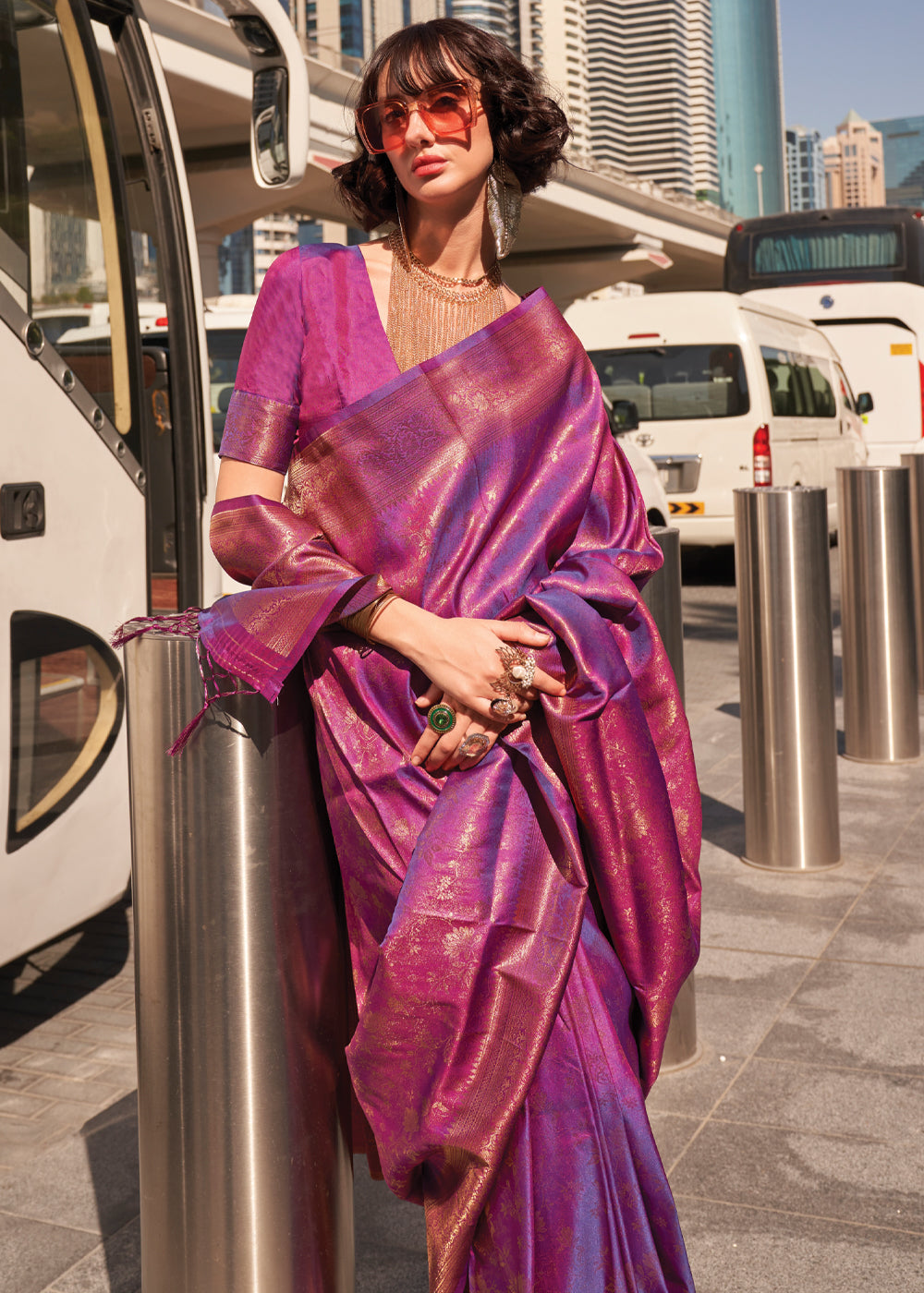 Purple Elegant Soft Banarasi Blended Silk Saree