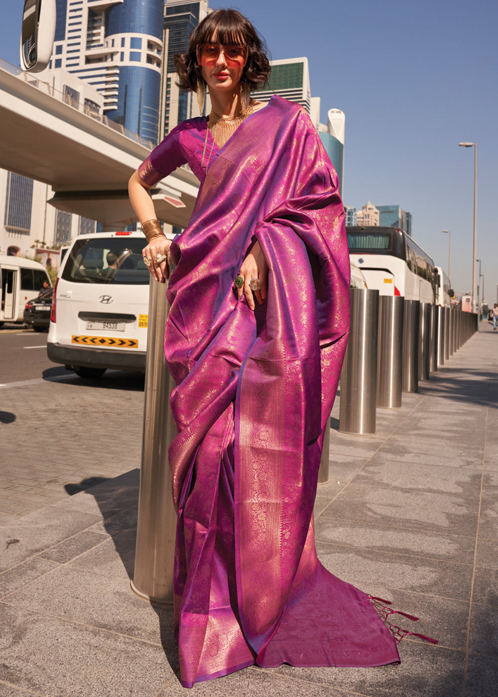 Purple Elegant Soft Banarasi Blended Silk Saree