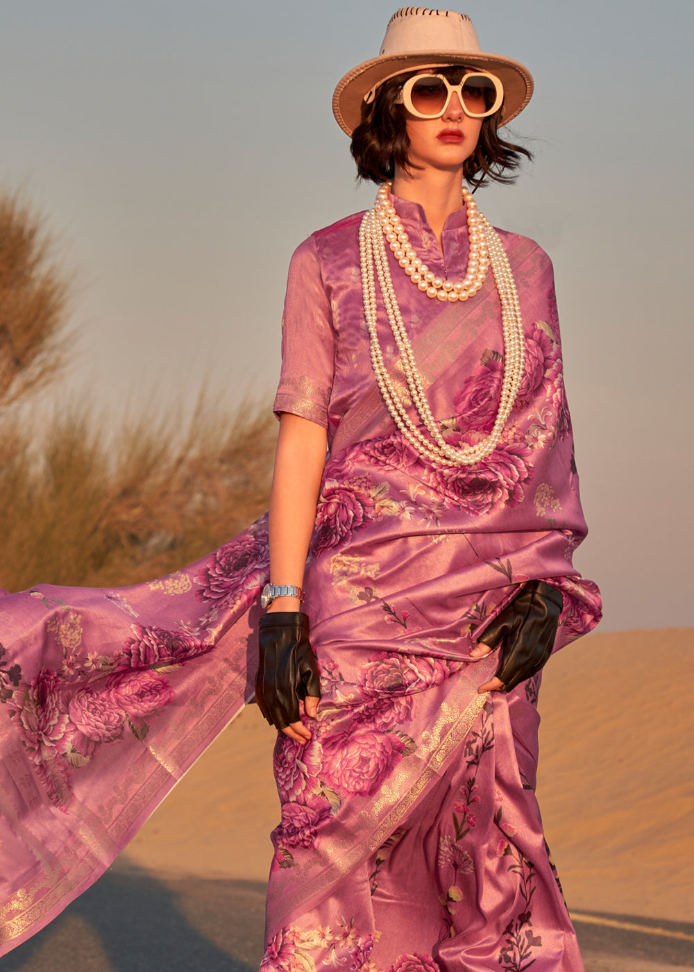 Purple Elegant Tussar Silk Blend Saree with Blouse Piece