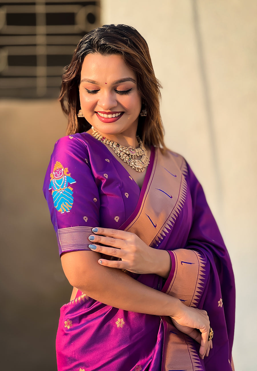 Purple Elegant Women's Soft Paithani Silk Saree with Zari Woven Design