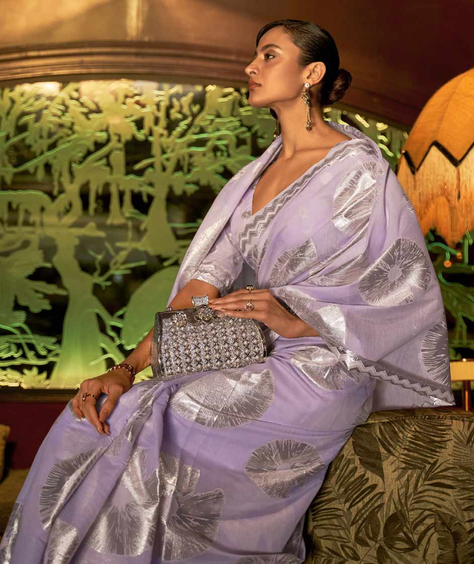 Purple Banarasi Silk Unstitched Saree with Designer Border