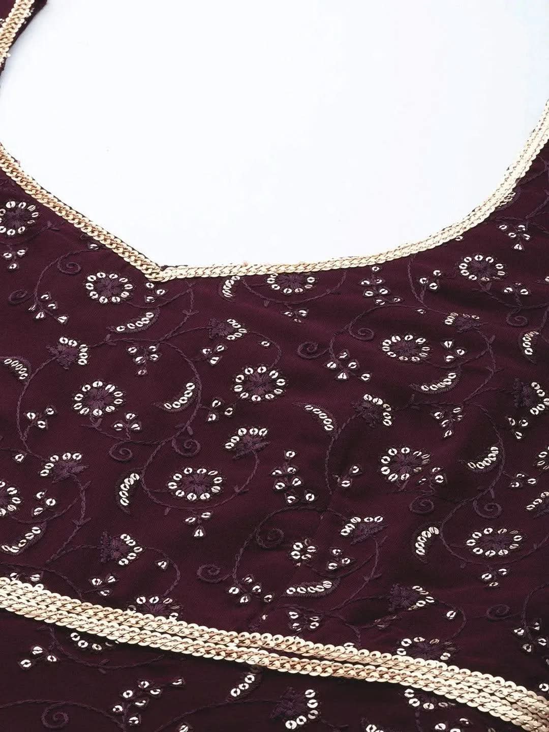 Anouk Purple Embroidered Georgette Anarkali Kurta With Churidar & Dupatta