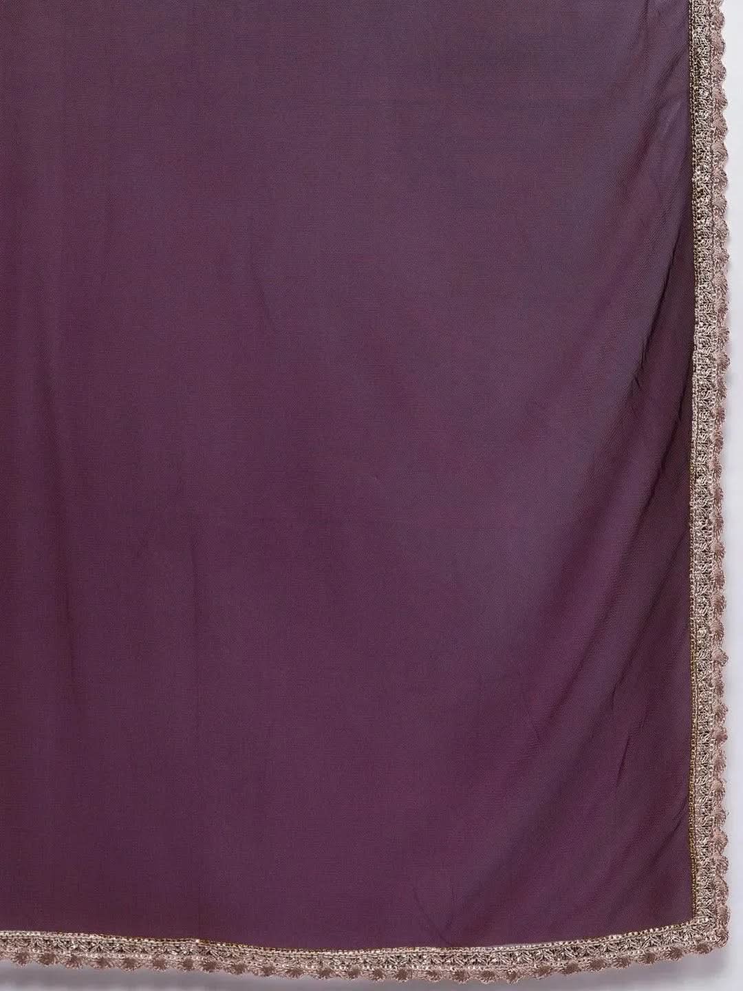 Anouk Purple Embroidered Georgette Anarkali Kurta With Churidar & Dupatta