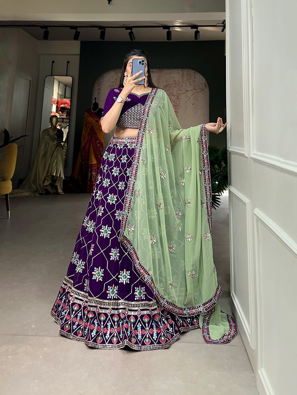 Purple Embroidered Georgette Lehenga - Celebrate Tradition in Modern Elegance
