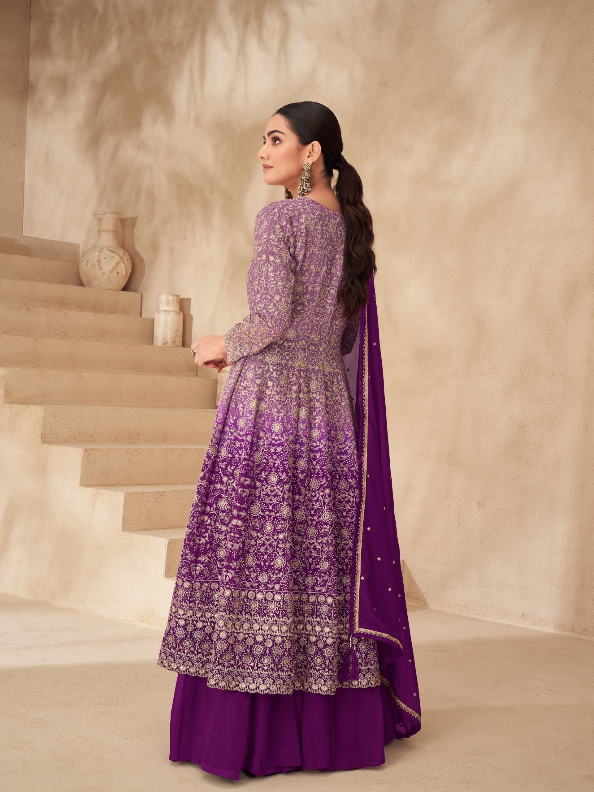 Purple Embroidered Lehenga Set