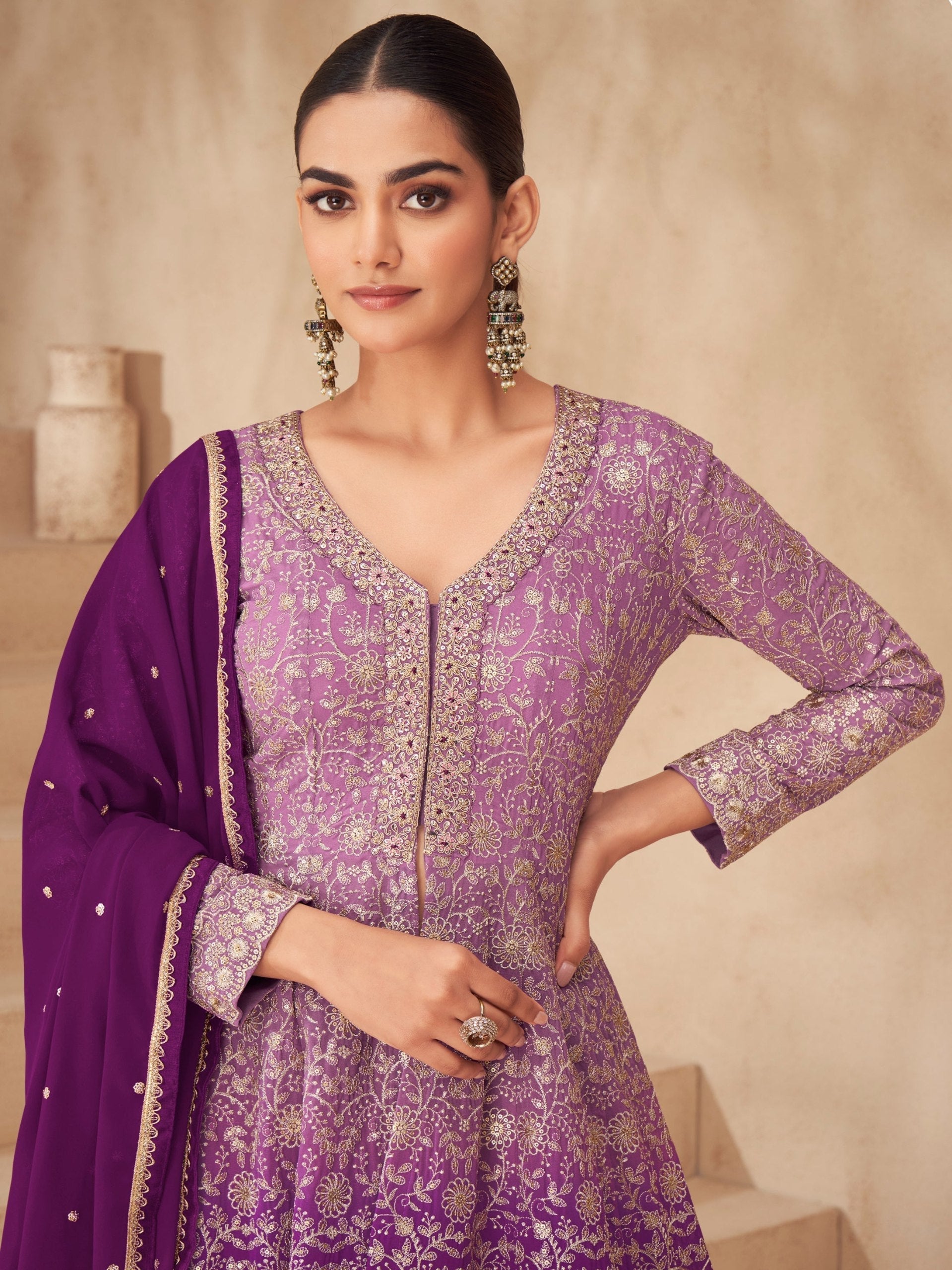Purple Embroidered Lehenga Set