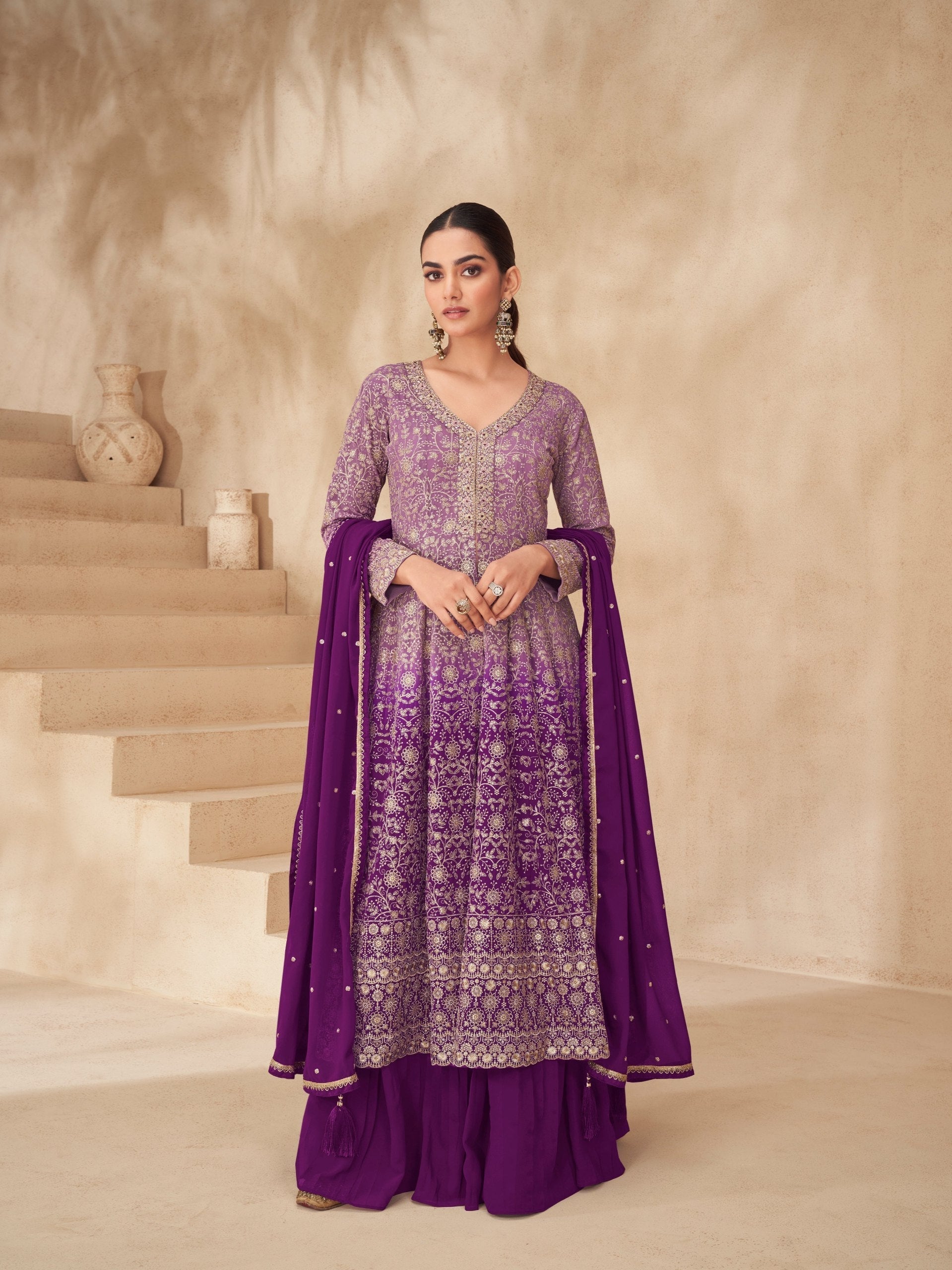 Purple Embroidered Lehenga Set