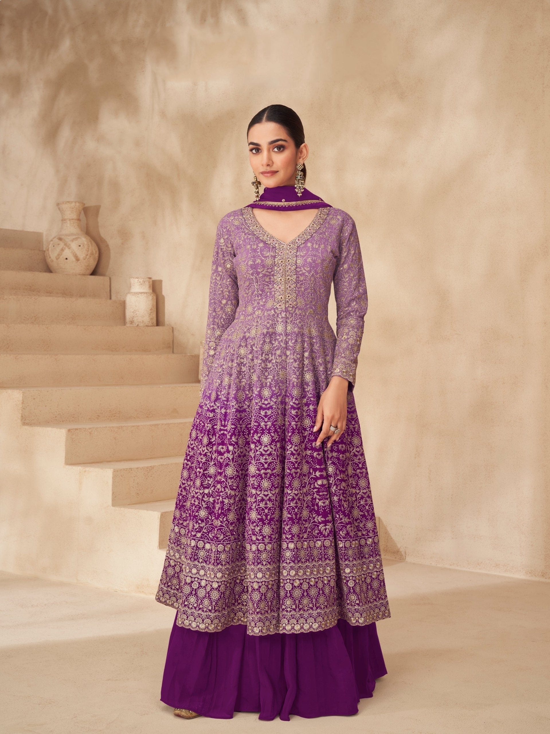 Purple Embroidered Lehenga Set