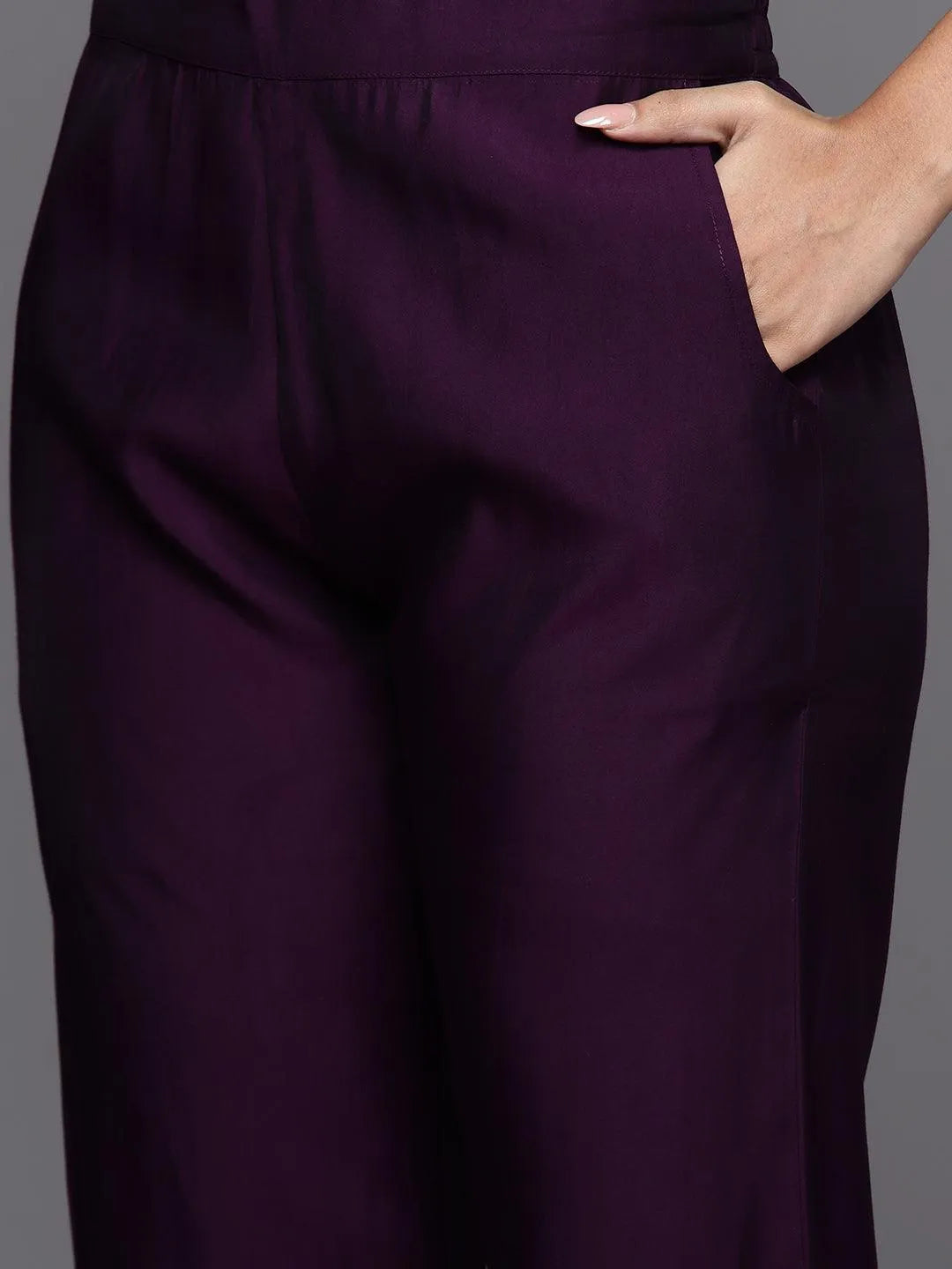Anouk Purple Embroidered Silk Blend Straight Suit With Dupatta