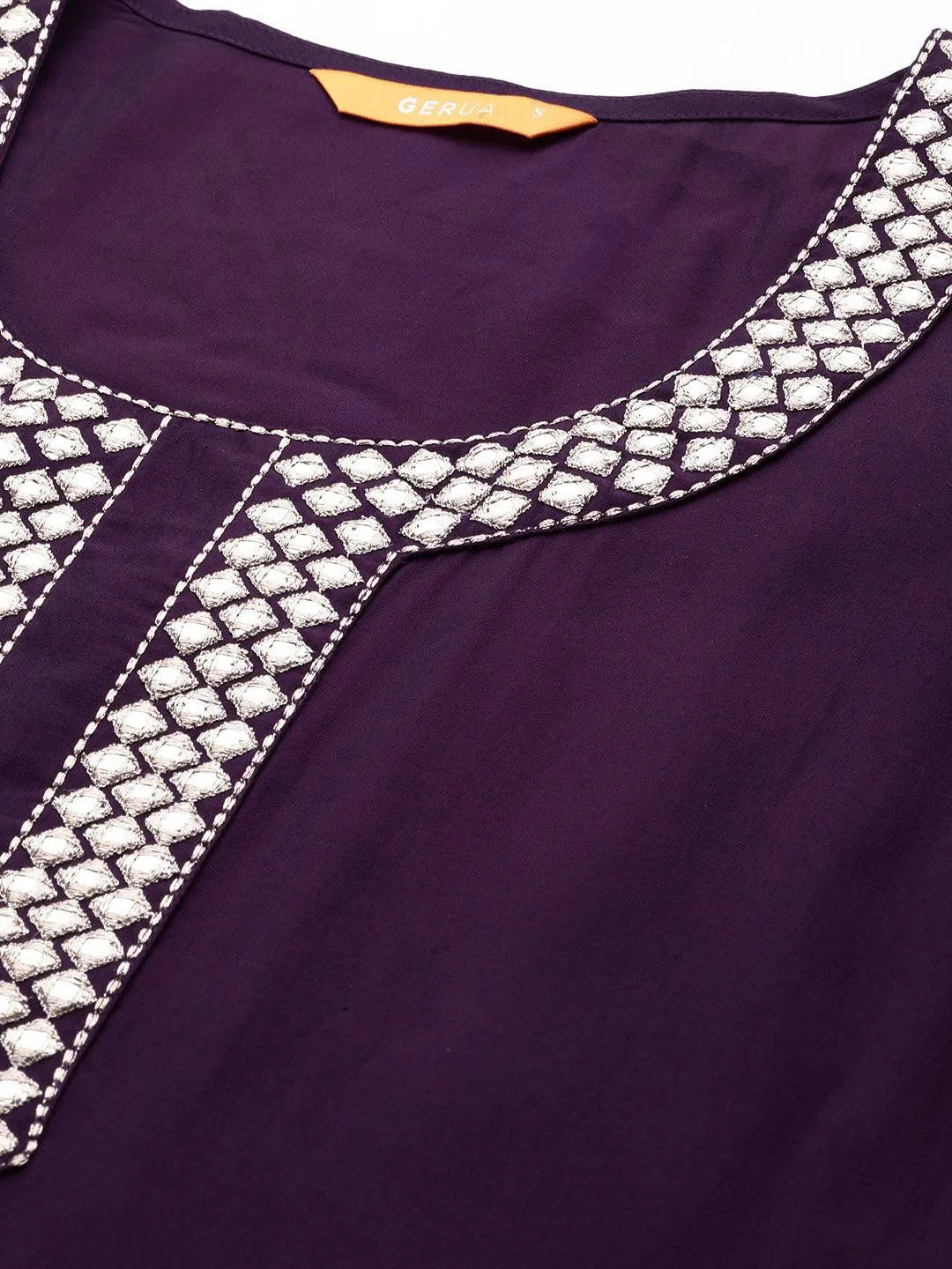 Anouk Purple Embroidered Silk Blend Straight Suit With Dupatta