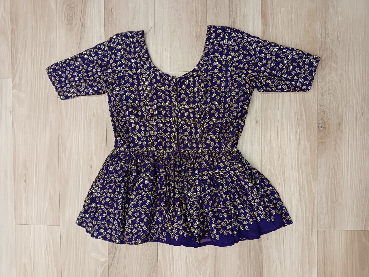 Purple Fendy Fabric Full-Stitched Lehenga Set with Sequins Embroidered Peplum Blouse
