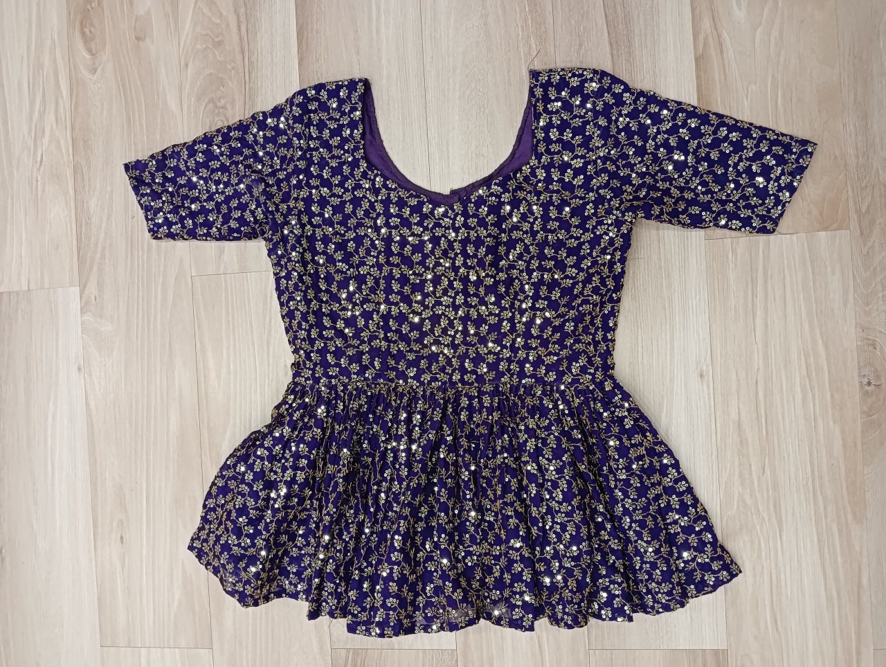 Purple Fendy Fabric Full-Stitched Lehenga Set with Sequins Embroidered Peplum Blouse
