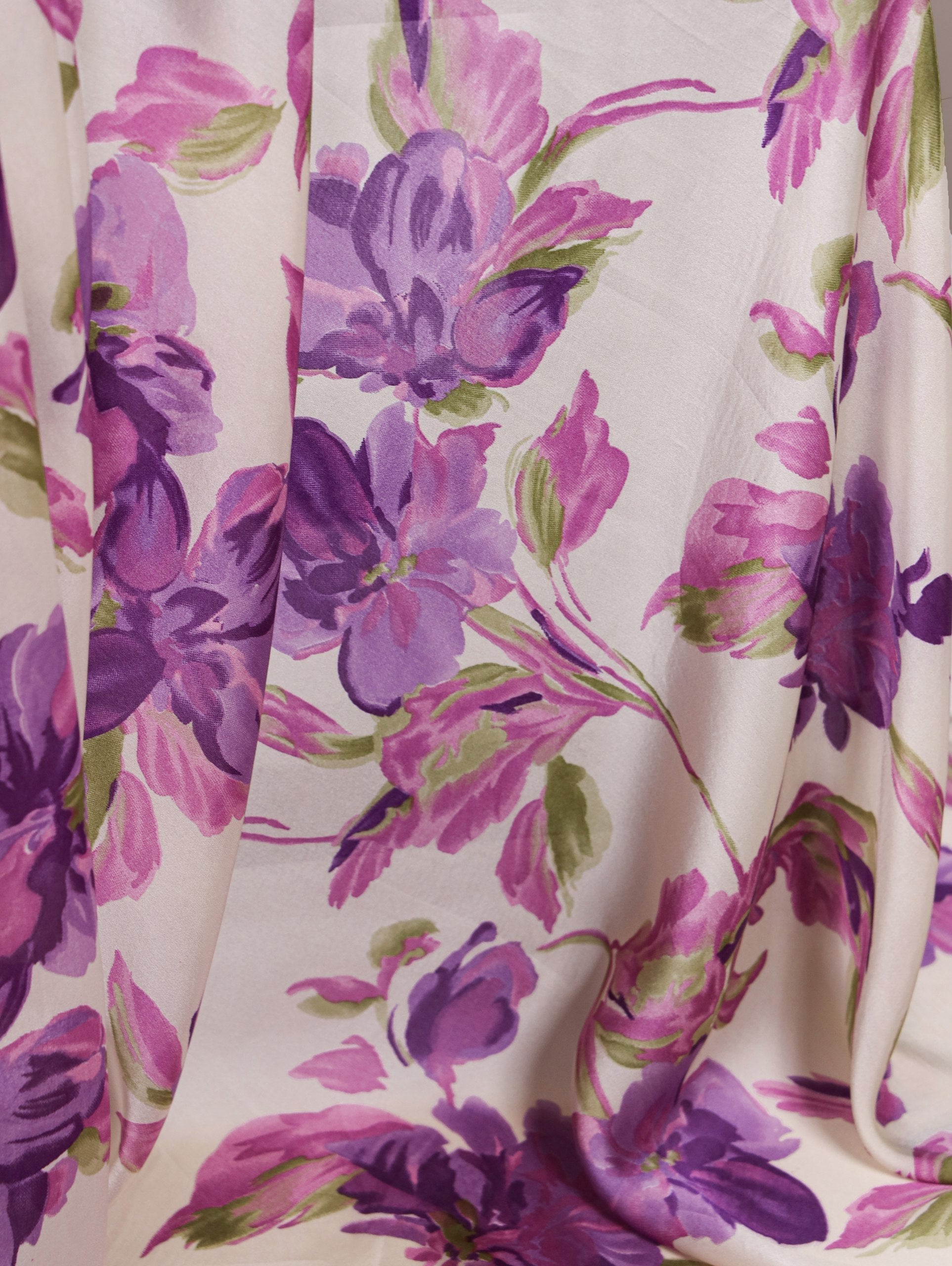 Purple Floral Printed Satin Silk Saree with Fully Stitched Adjustable Natural Silk Blouse & Lace Detailing – Party & Festive Wear
