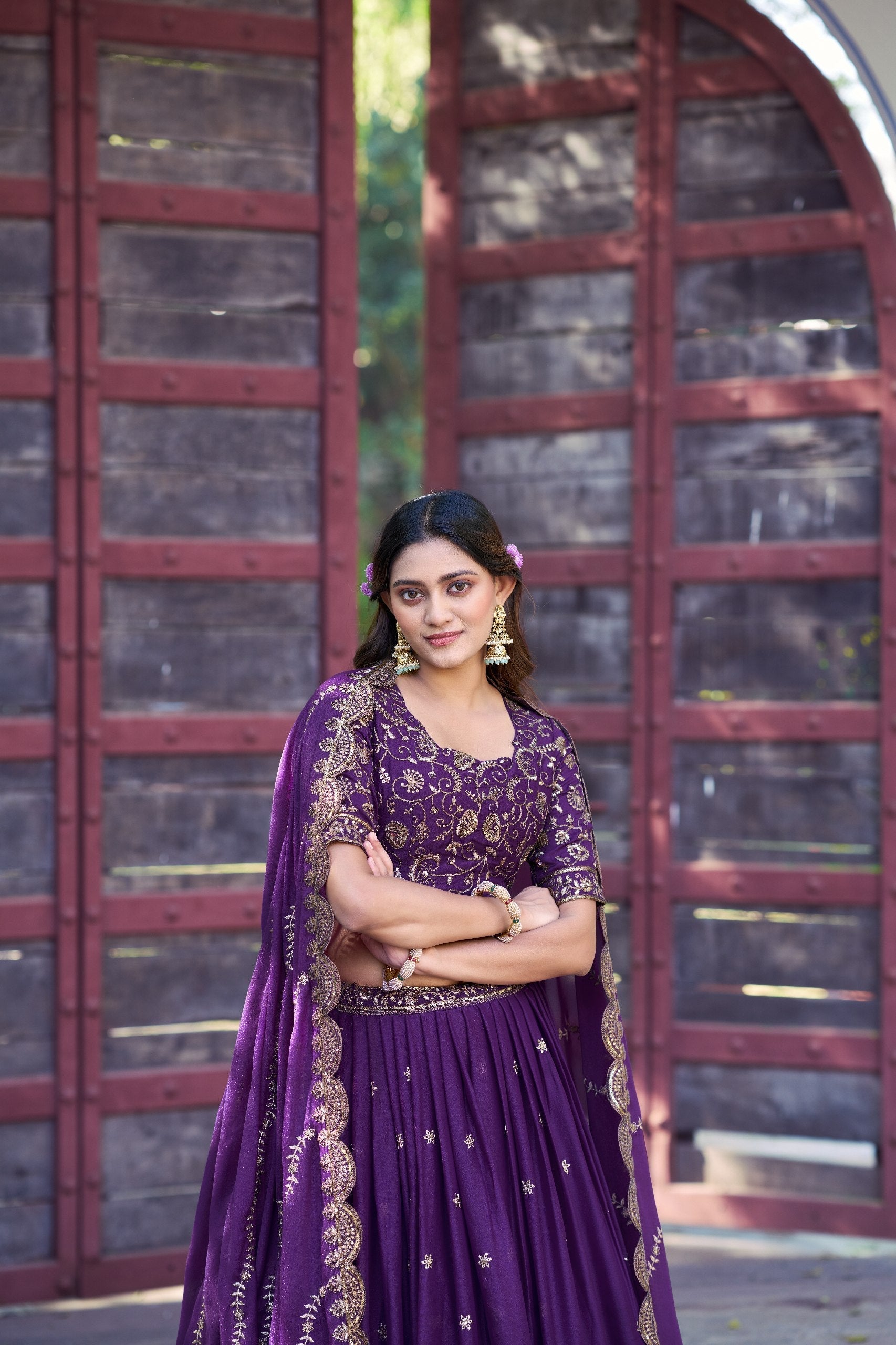 Purple Georgette Embroidered Lehenga