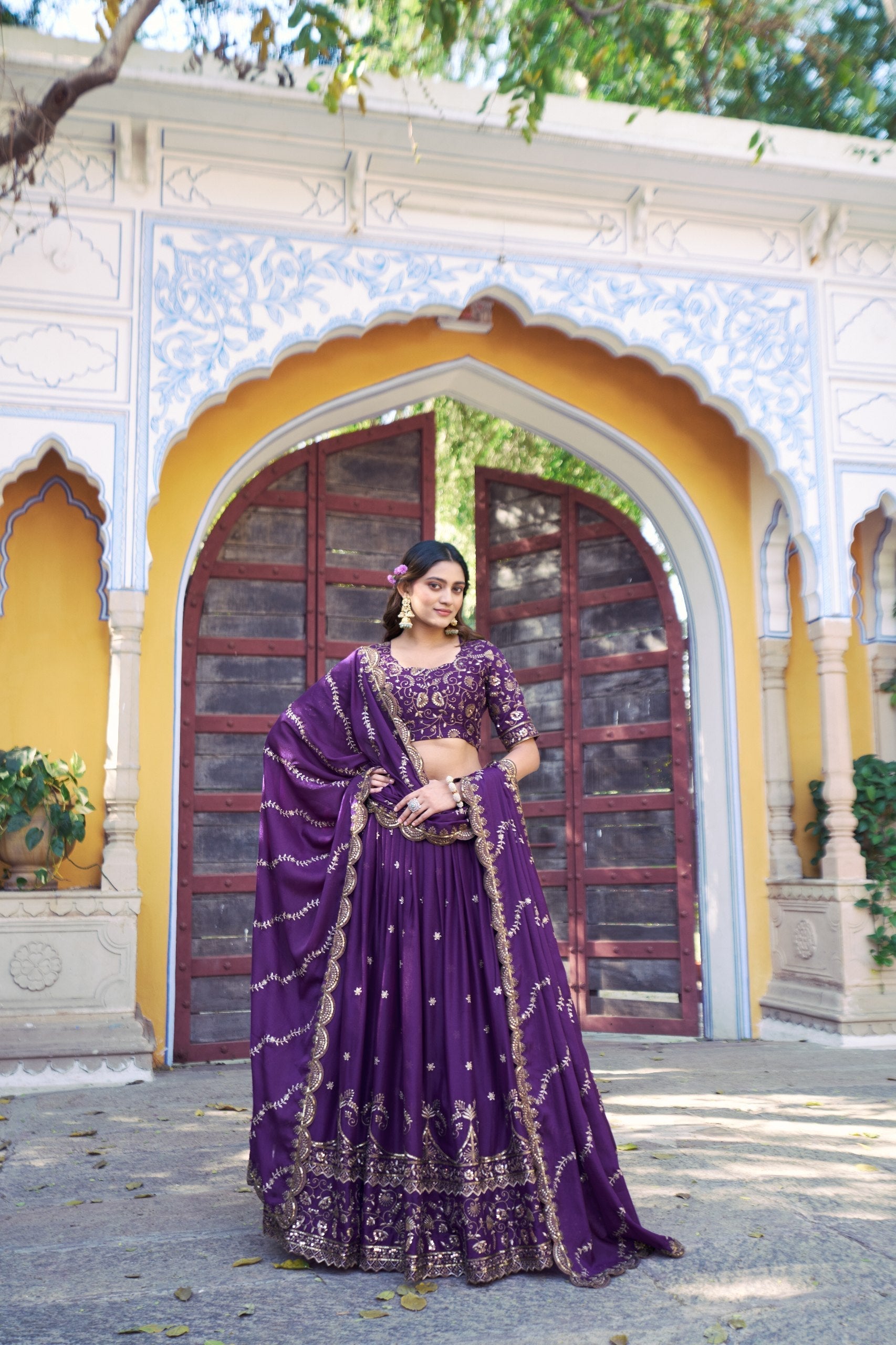 Purple Georgette Embroidered Lehenga