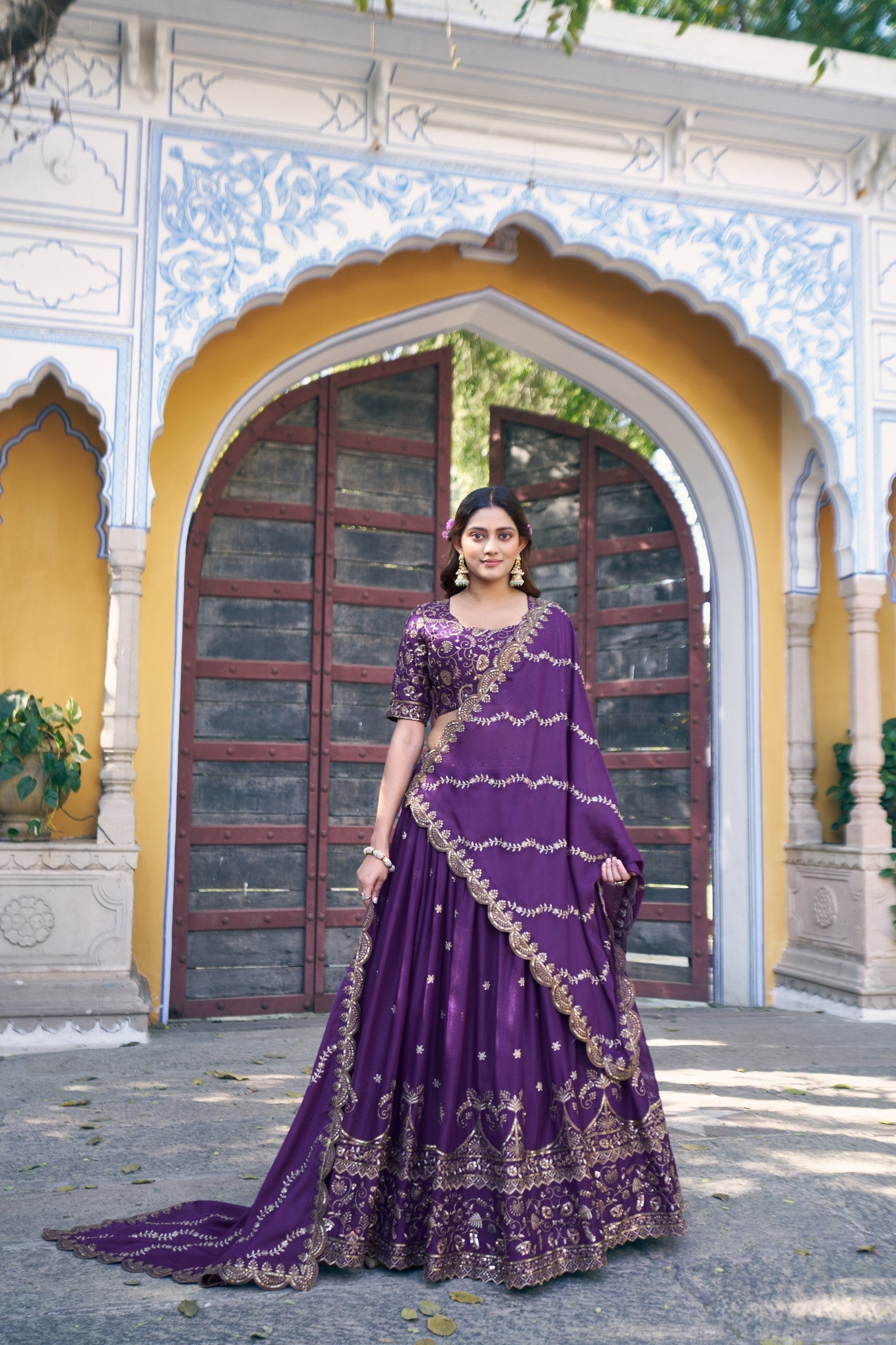Purple Georgette Embroidered Lehenga