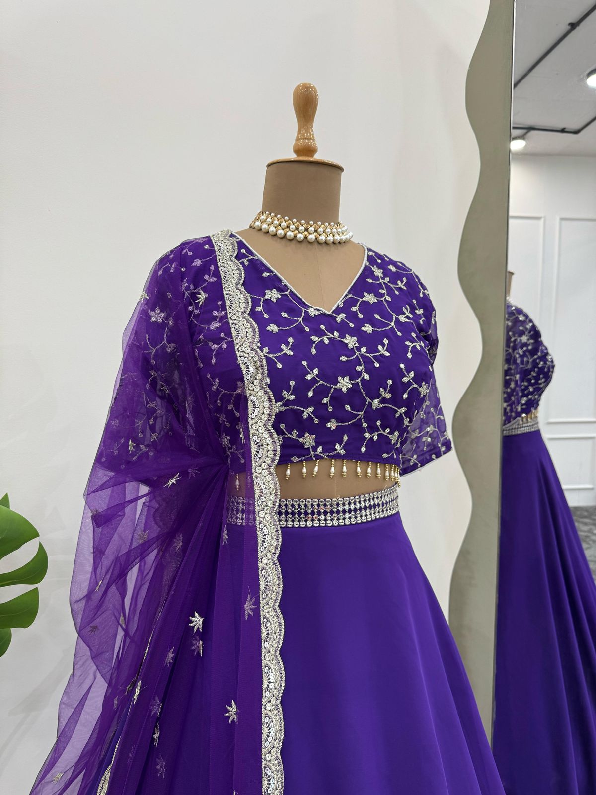 Purple Glamorous Faux Georgette Semi-Stitched Lehenga Choli with Butterfly Net Dupatta
