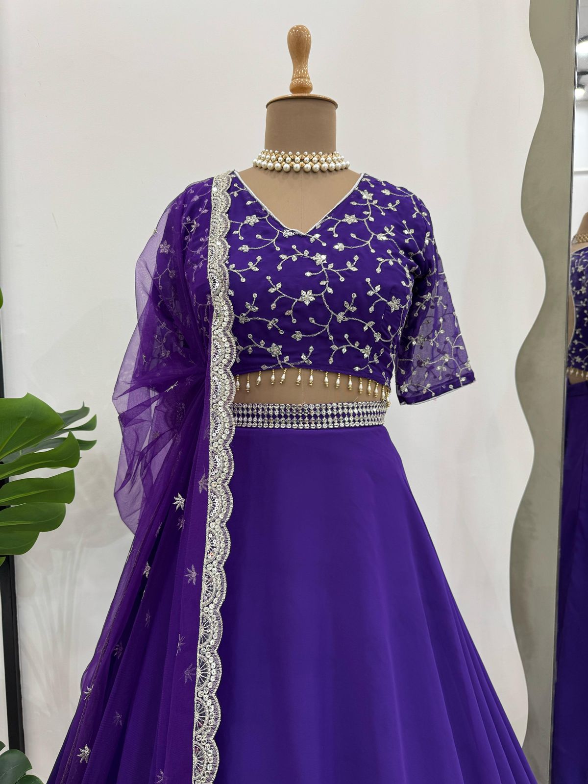 Purple Glamorous Faux Georgette Semi-Stitched Lehenga Choli with Butterfly Net Dupatta