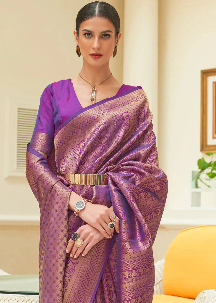 Purple Glossy Handloom Binny Silk Saree with Zari Weaving