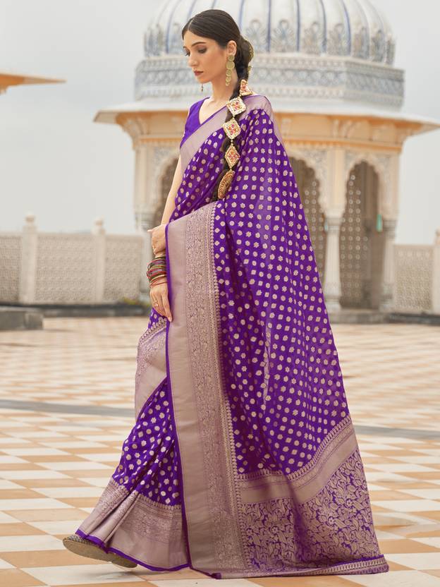 Purple Graceful Georgette Saree with Unstitched Blouse Piece