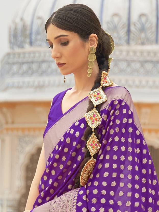Purple Graceful Georgette Saree with Unstitched Blouse Piece
