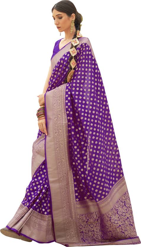 Purple Graceful Georgette Saree with Unstitched Blouse Piece