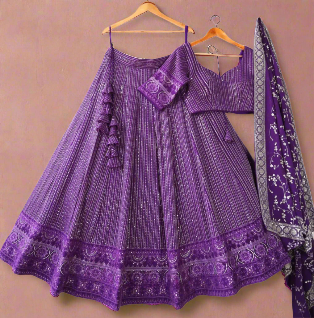 Purple Graceful Soft Georgette Lehenga with Unstitched Blouse Fabric
