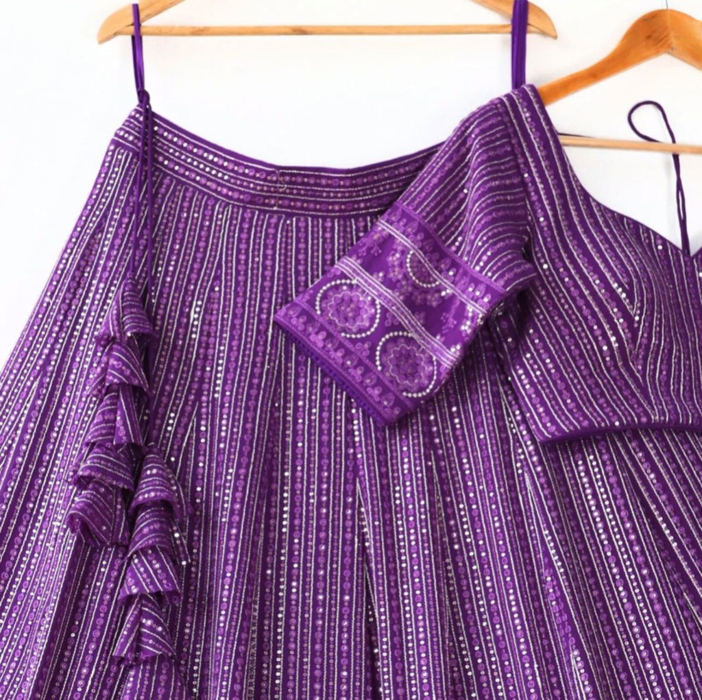 Purple Graceful Soft Georgette Lehenga with Unstitched Blouse Fabric