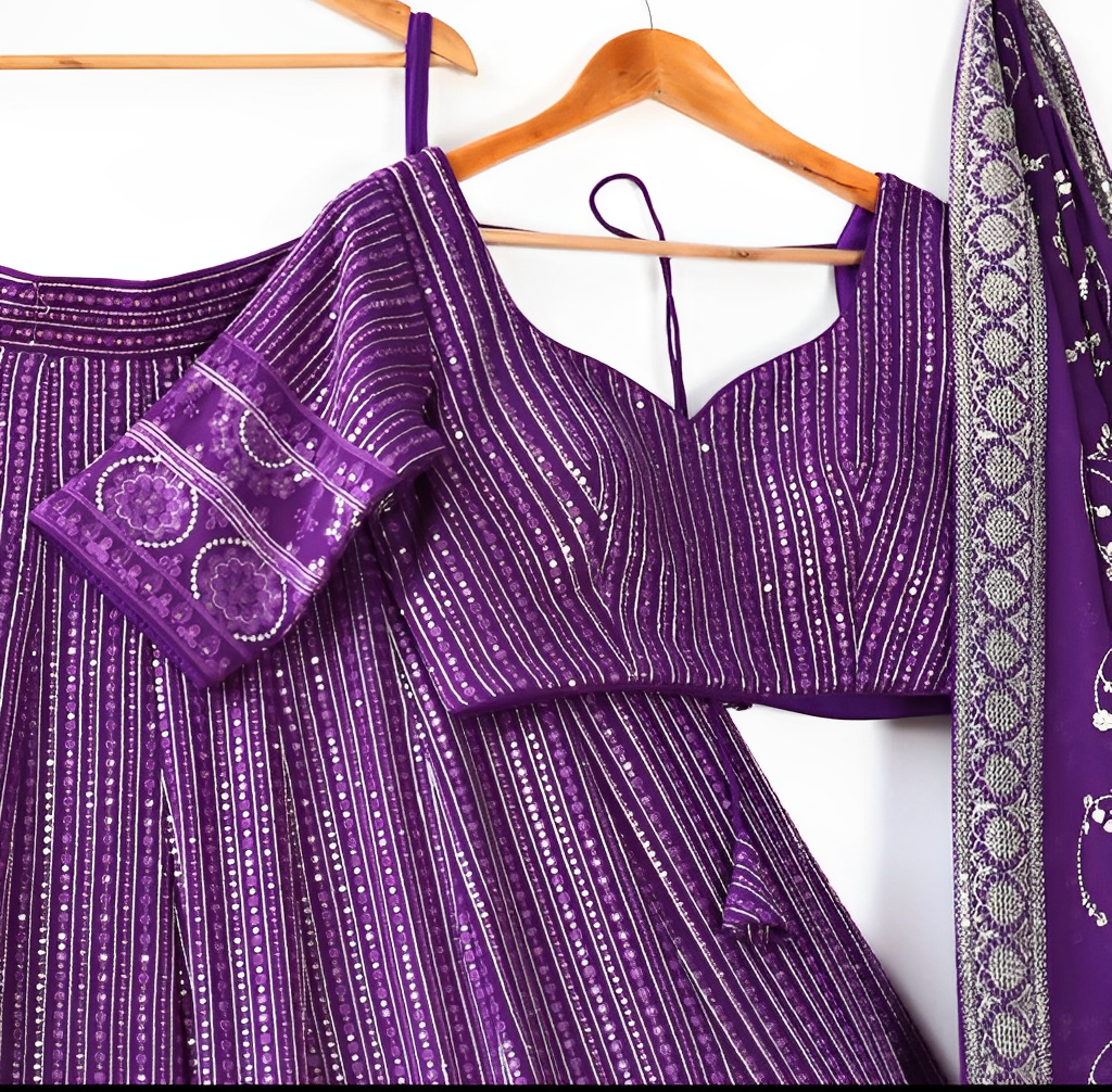 Purple Graceful Soft Georgette Lehenga with Unstitched Blouse Fabric