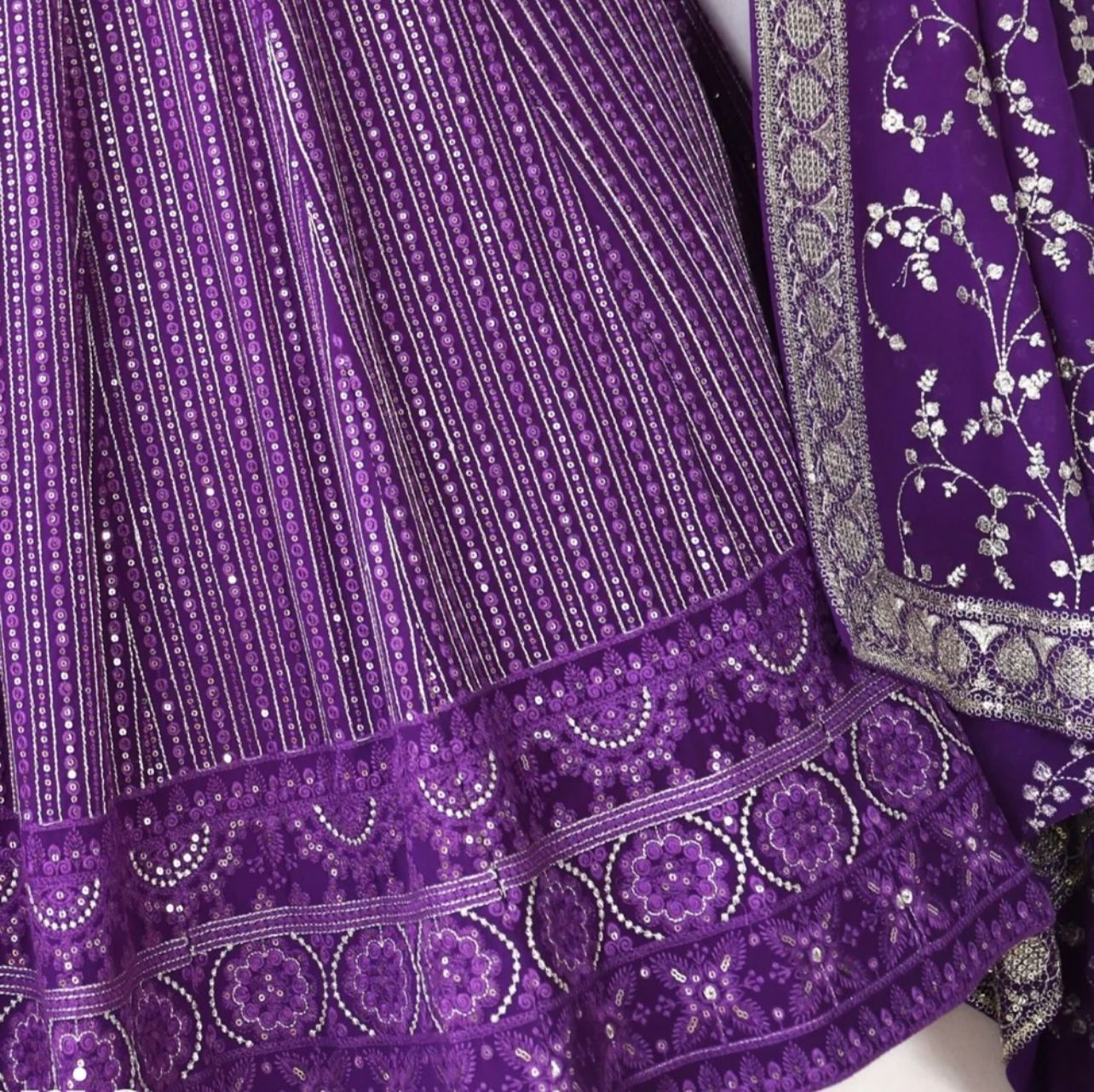 Purple Graceful Soft Georgette Lehenga with Unstitched Blouse Fabric