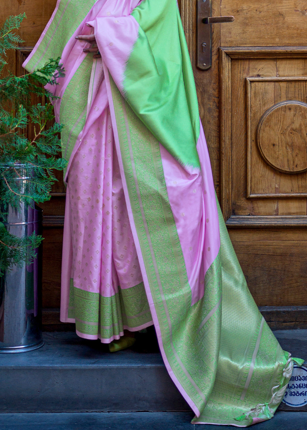 Purple & Green Regal Banarasi Soft Silk Saree with Intricate Timeless Design & Blouse Piece