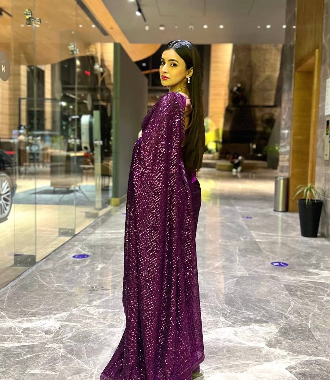 Purple Heart-Captivating Georgette Saree with Sequins and Dori Border
