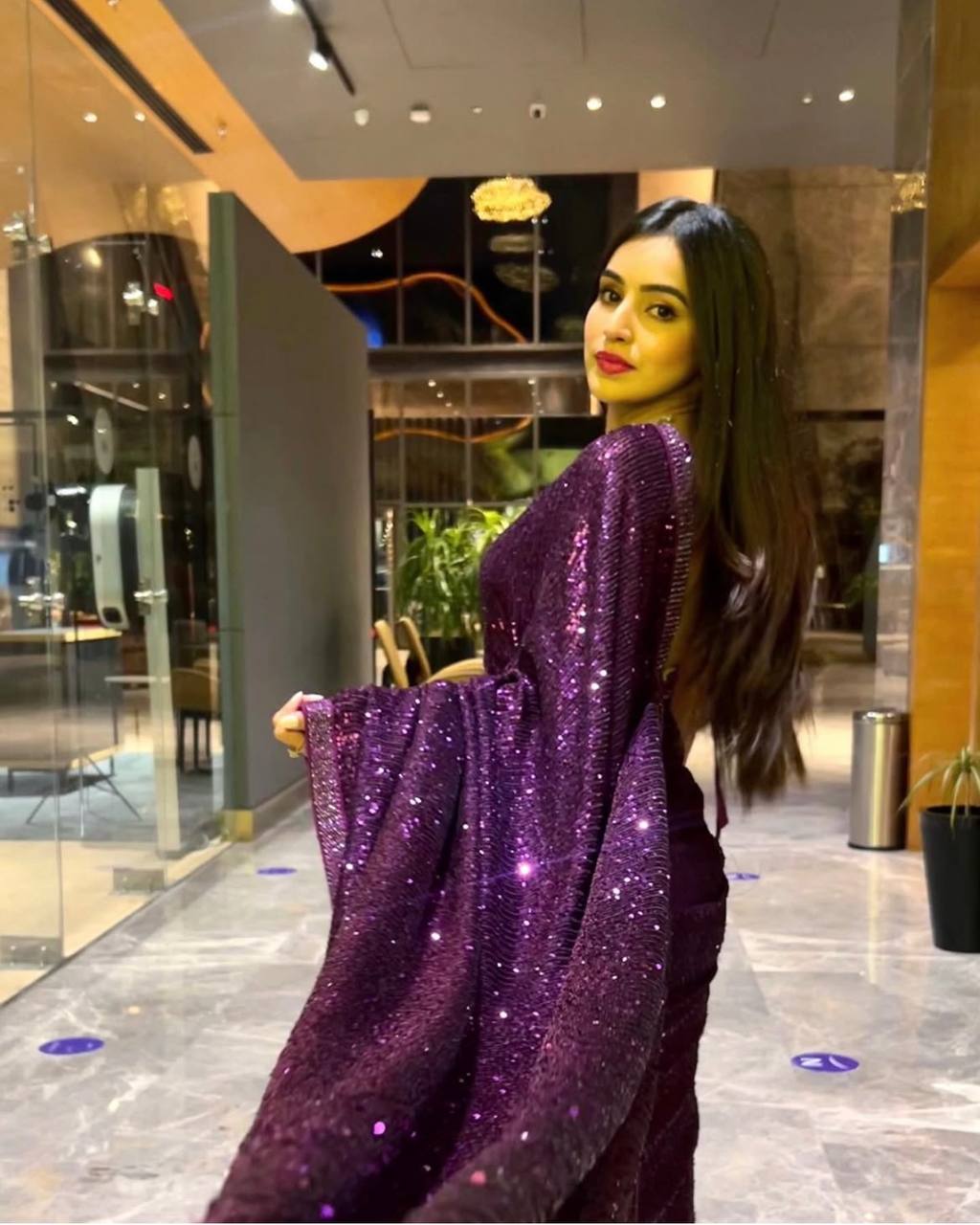 Purple Heart-Captivating Georgette Saree with Sequins and Dori Border