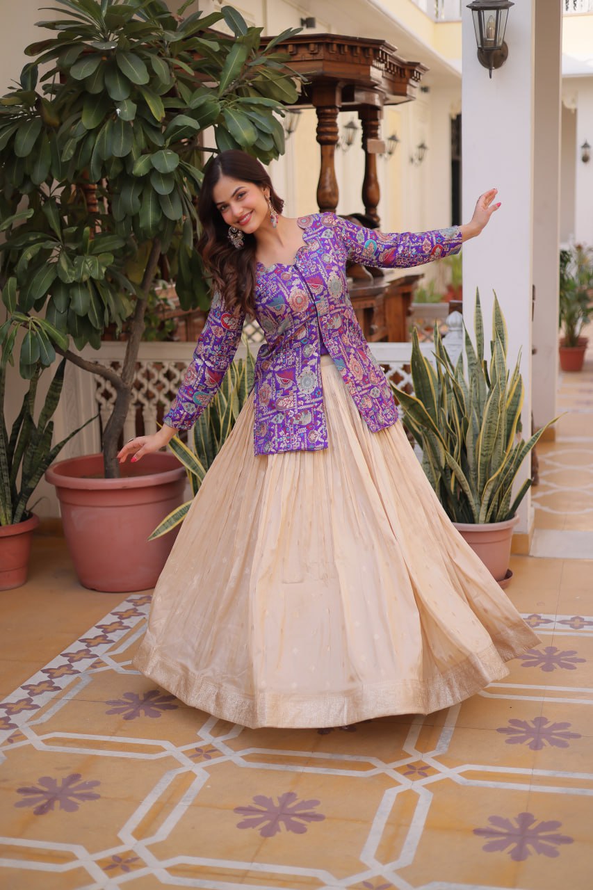 Purple Jacquard Lehenga Choli Set