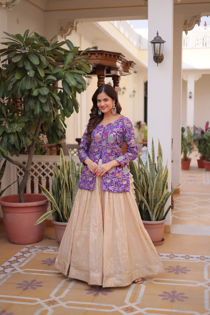 Purple Jacquard Lehenga Choli Set